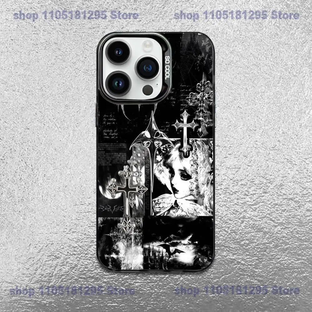Gothic Cyber Sigil Cross Eyes Skull Phone Case For iPhone 17,16,15,14,13,12,11 Pro Max Plus Colorful Gradient Soft Black Cover