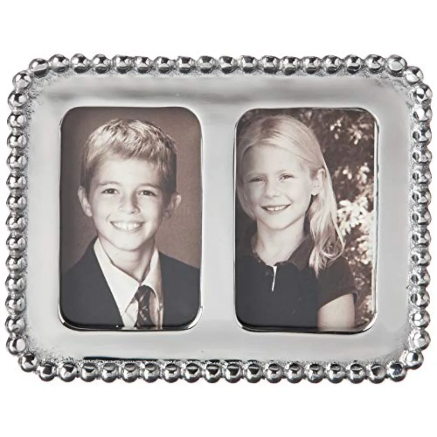 

Декоративные фоторамки из переработанного алюминия SANDCAST, ручной работы в Мексике, с двойной рамкой 2X3, украшенные бусинами, серебристые, блестящие.