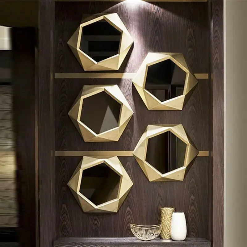 

AANew Chinese style combination decorative mirror art polygon porch restaurant corridor restaurant background wall wall hangin