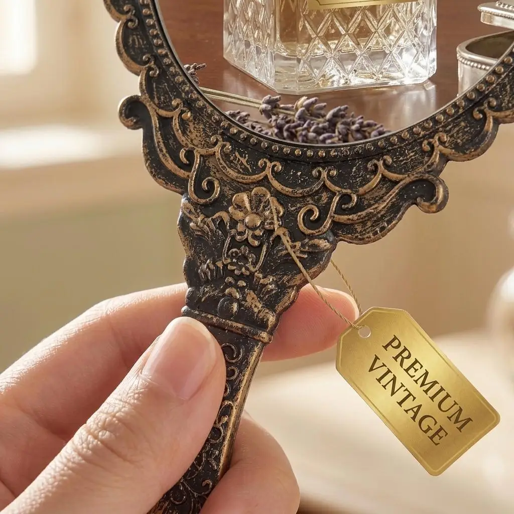Classic Princess Mirror Royal Relievo Pattern Portable Dressing Glass Ivory White Makeup Mirror Women Grooming Mirror