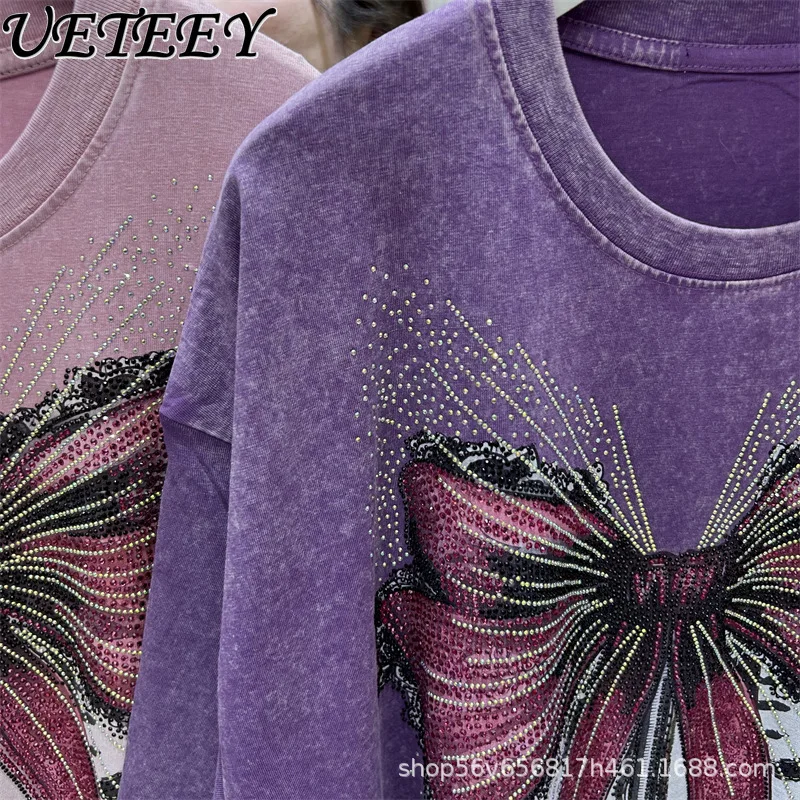 

Европейская коллекция Heavy Industry: модная женская футболка с коротким рукавом и стразами, летняя новинка 2026 года, повседневный стиль