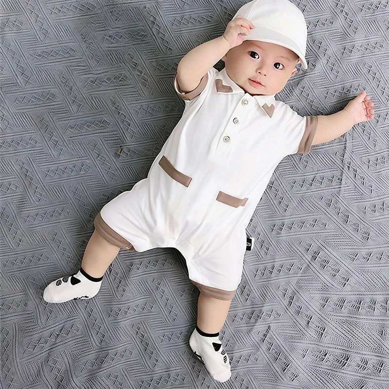 Baby Jungen Sommer Kurzarm-Strampler Dünne Kleidung Baby Hemdchen-Body Britischer Stil Strampler Säugling Ausgehkleidung Trends