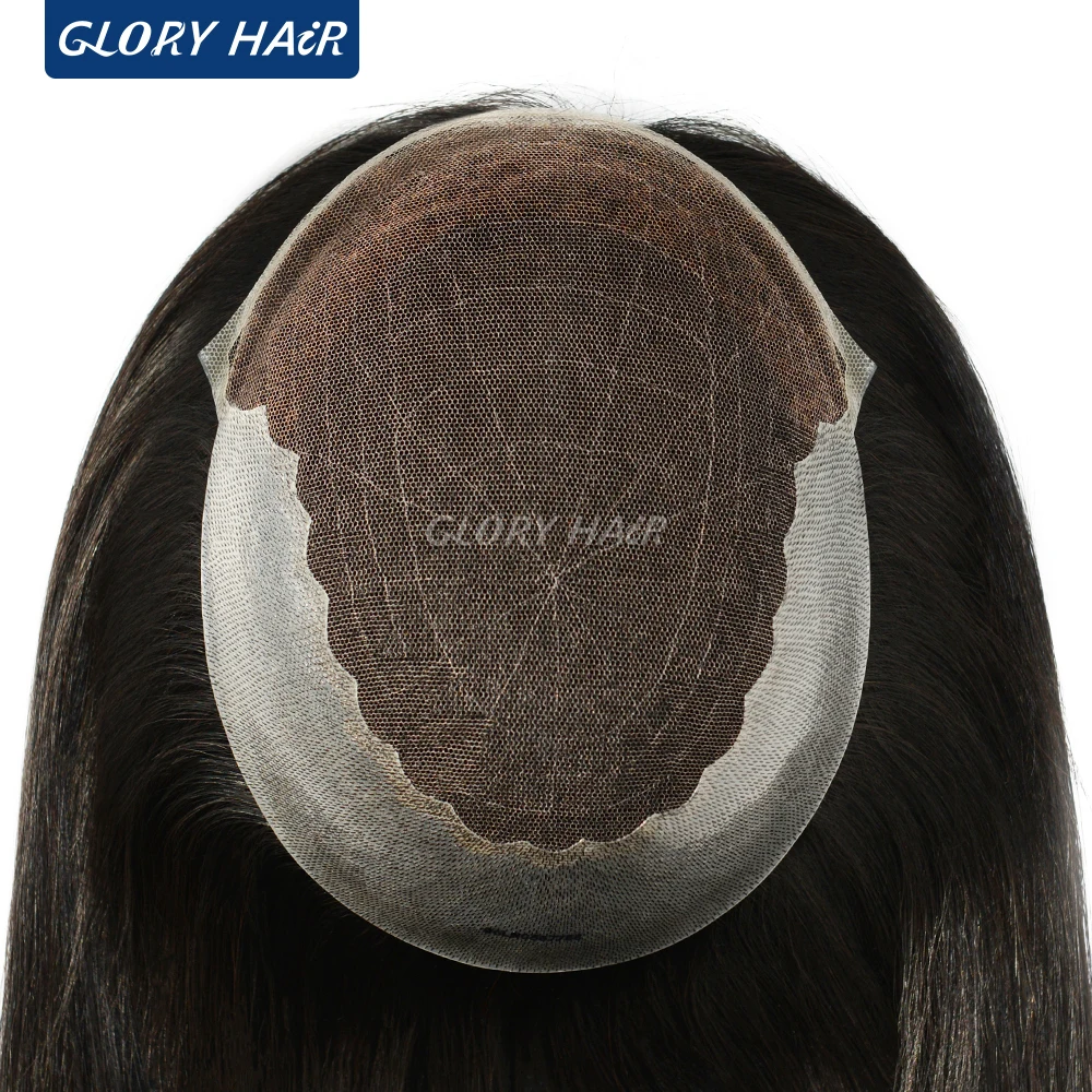 

Q6L-High Quality Brazilian Human Hair Woman Toupee Wig 7x9 Lace Front Wig Female Hair Replacement System Natural Black Hair
