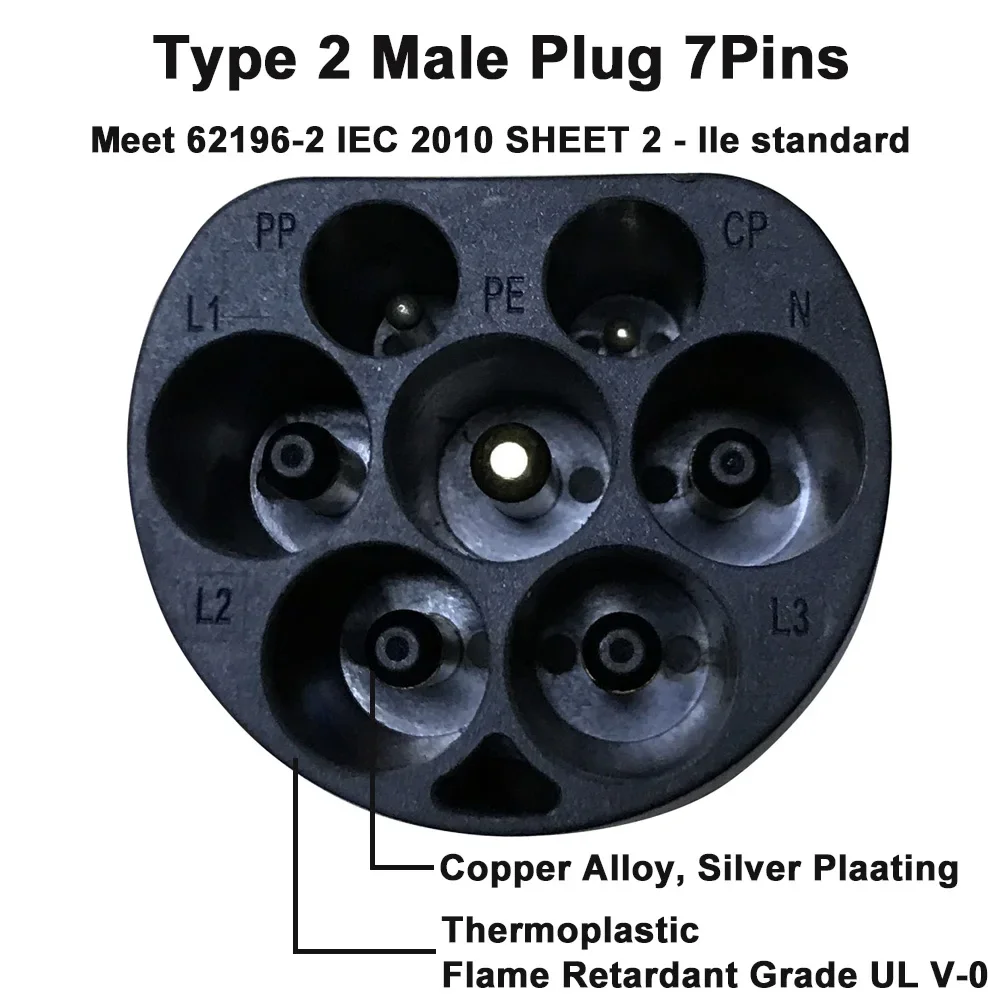 EV ladegerät typ 2 stecker stecker EVSE elektrische fahrzeug männliche seite AC lade 16A 32A drei-phase einzel-phase