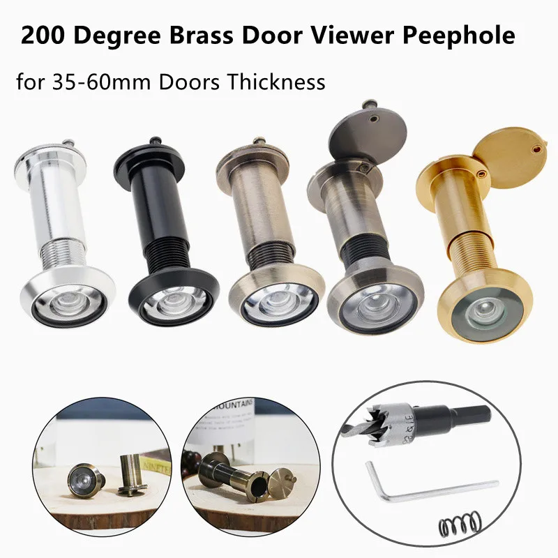 16mm 200 Degree Door Viewer Peephole HD Glass Lens Wide Angle Brass Security Peek Peep Holes for 35-60mm Doors Thickness