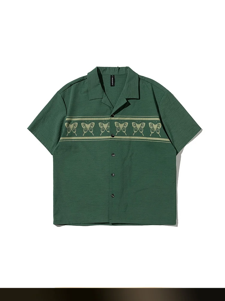 

Retro Print ort Sve Men's irt Summer New Hawaii Collar Loose Outerwear Polyester Fiber Youth Trend China Made