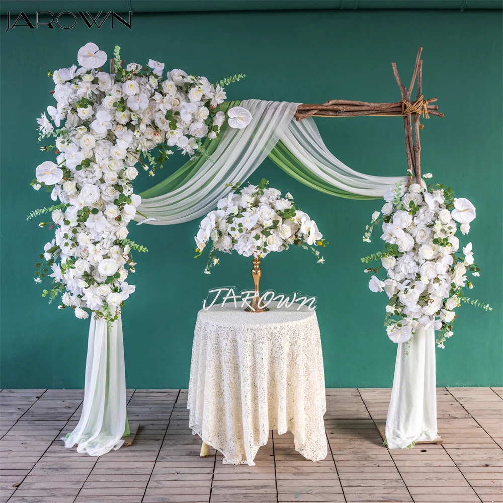 White Floral Arrangement Artificial Rose Anthurium Eucalyptus Flower Runner for Wedding Background Decoration Table Centerpiece