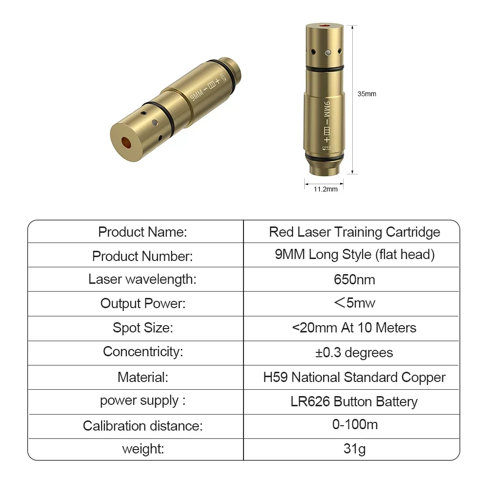 9mm Red Dot Laser Training Cartridge Dry Fire Tactical Bullet Trainer for Pistol Marksmanship Practice And Skill Development