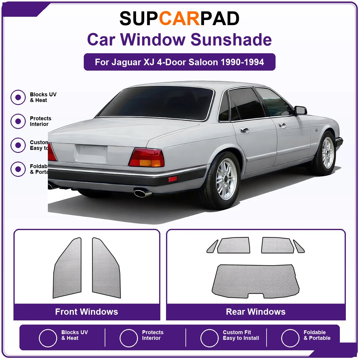 For Jaguar XJ 4-Door Saloon 1990-1994 Pre‑Cut Auto Window Sunshade Anti‑UV Car Sun Visor Protector