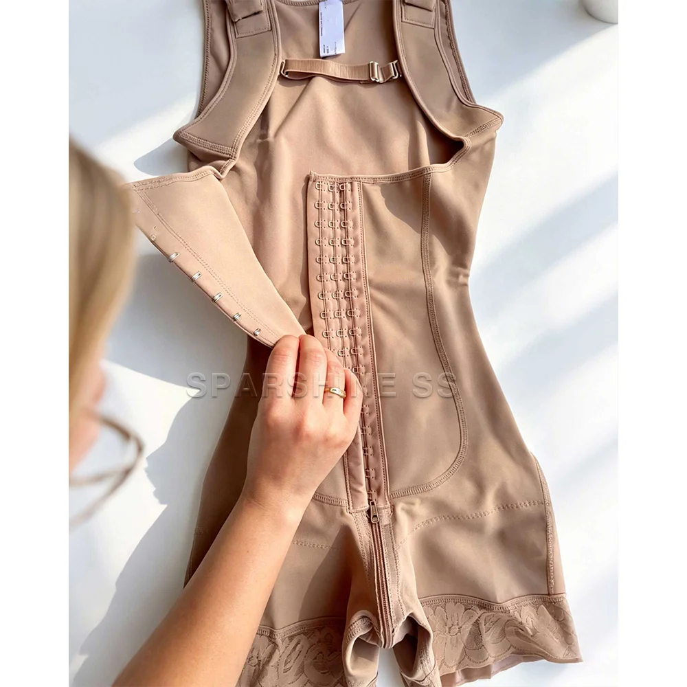 Post Surgery Compression Bodysuit Open Bust Mid Thigh Shapewear Tummy Control Postpartum Recovery Compression Garment For Women