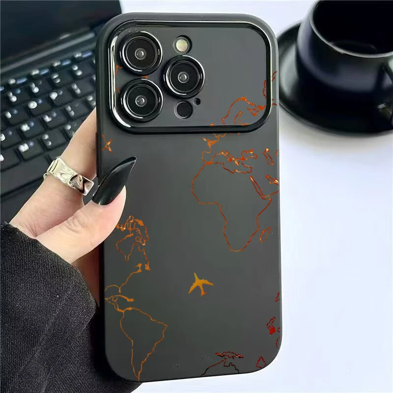 World Map Travel Shockproof Phone Case For iPhone 11 12 13 14 Plus 15 16 Pro 17 Pro Max 16 X XS XR Matte Large Window Soft Cover