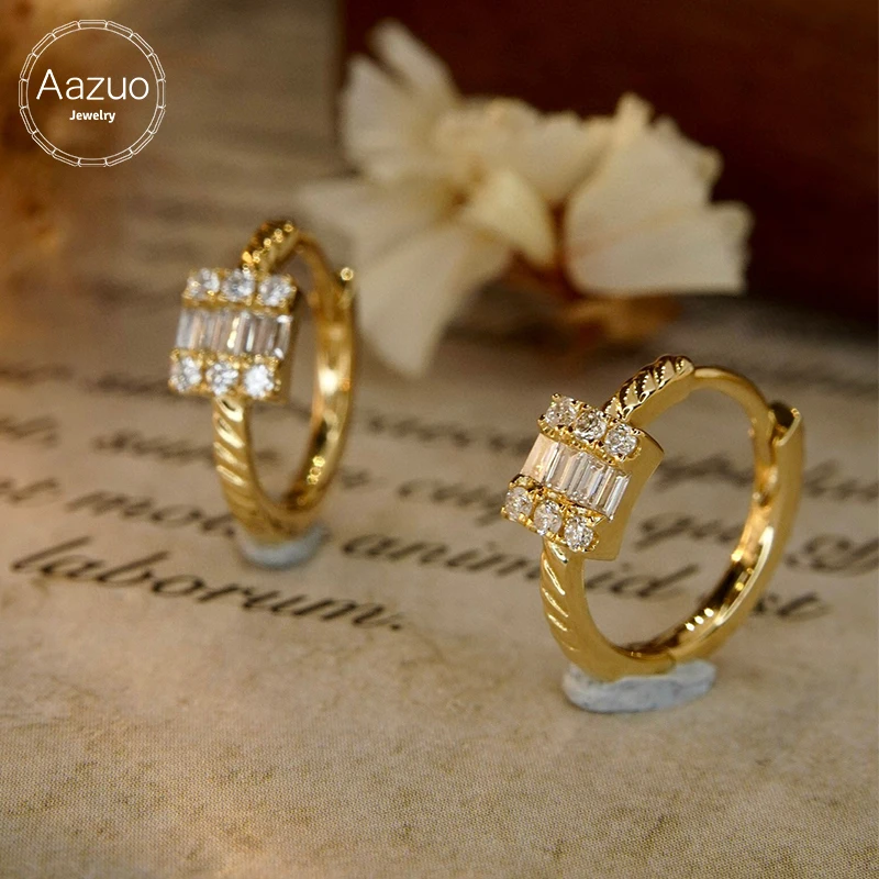 Aazuo Hot sale 18K Yellow Gold Real Diamonds 0.19ct Small Round Hook Square Earring Gift For Women Engagement Dinner Party Au750