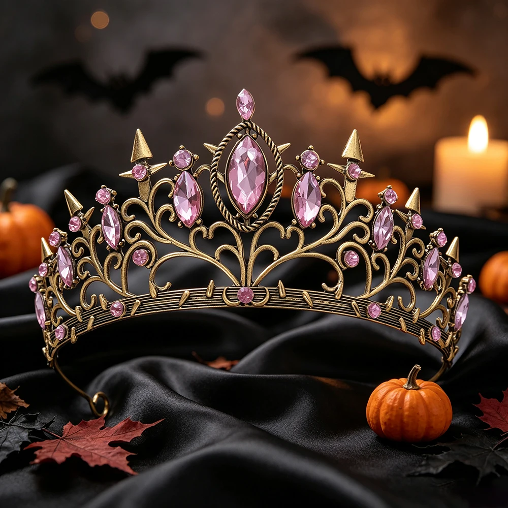 Vintage Crystal Tiara Crown Baroque Rhinestone Queen Headpiece Halloween Cosplay Wedding Party Costume Hair Accessories Headband view 6