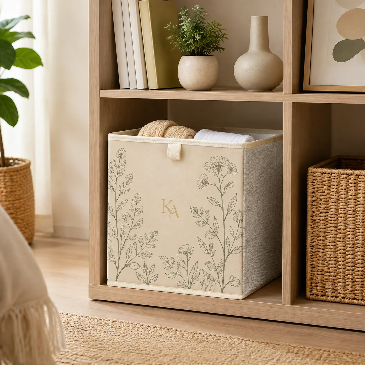 Custom Foldable Storage Bin No Lid Personalized Storage Box Linen Leather Home Organizer Basket for Clothes Toys Closet Storage