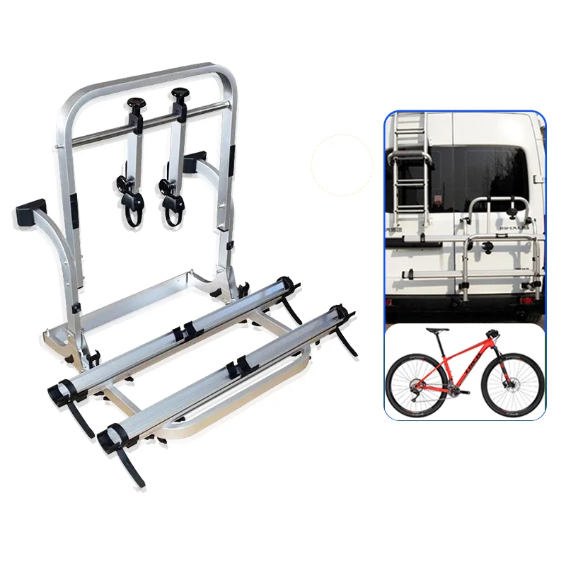 

Campers Bumper Aluminum Alloy Campervan Bike Racks With Folding Function Travel Trailer RV