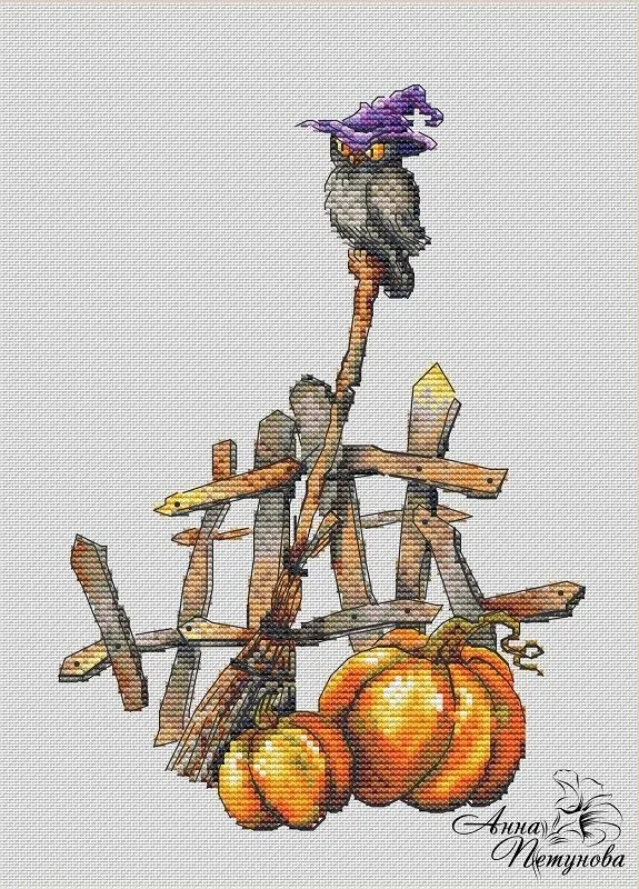 Embroidery Cross Stitch Kits Craft DIY Needlework Cotton Canvas -Pumpkin and Wizard Bird 26-33 32CT 28CT Metallic aida