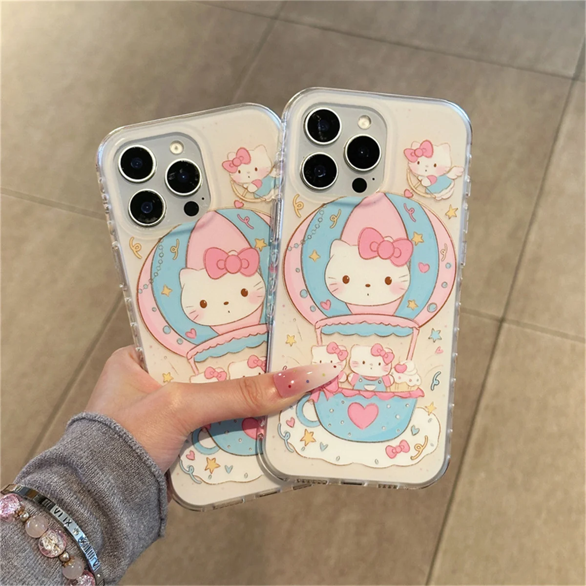 

Korean Cute Balloon Hellokitty Phone Case For iPhone 17 Pro 16 15 14 Pro Max Cover with Chain Cartoon Protective Cases