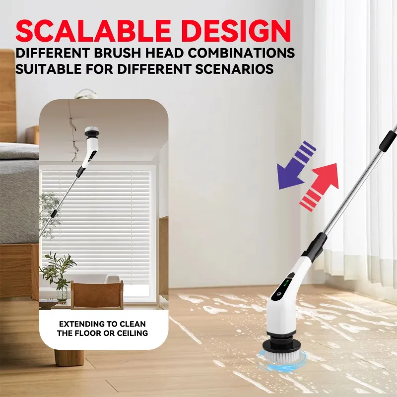 ABS Cordless Long Handle 7 in 1 Electric Spin Scrubber 2500mAh Cleaning Brush  For Room Shower Bathtub Glass Car