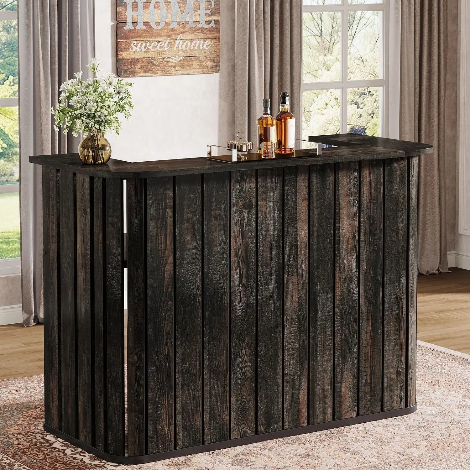 

63" Home Bar Unit with Storage Shelves 2-Tier Wine Cabinet Mini Bar Table for Pub Bistro Dark Grey, Customized