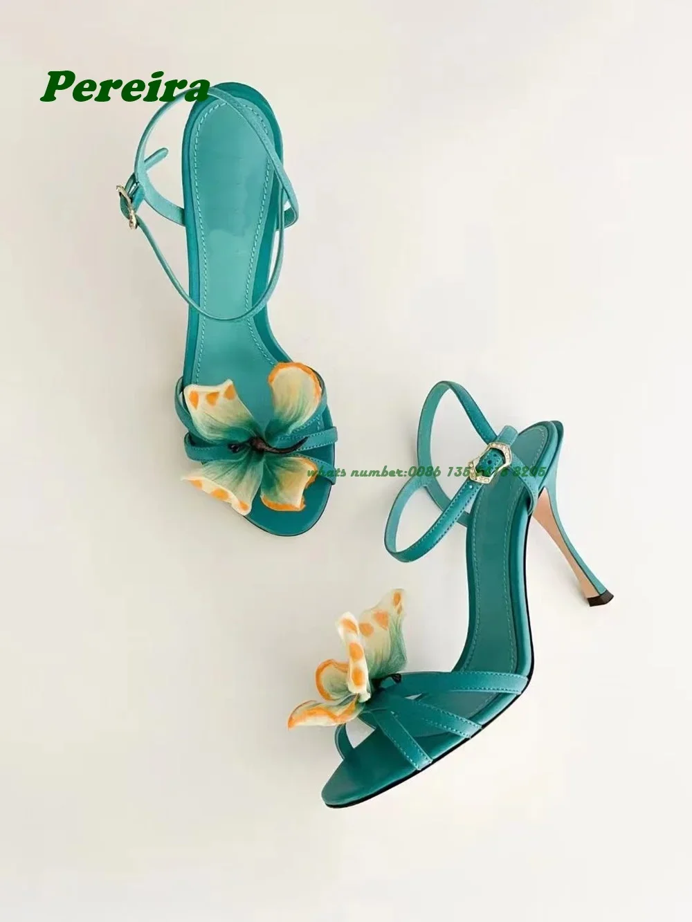 Sandalias con talón descubierto con decoración de mariposa azul, sandalias con punta abierta y hebilla de aguja para mujer, tacones finos, zapatos sexis de verano de lujo sólidos