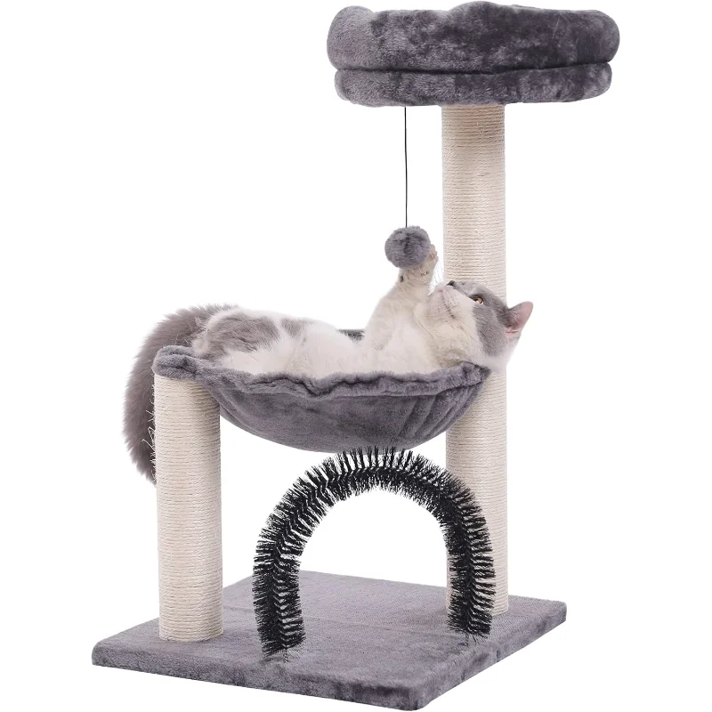 

Cat Tree Tower for Indoor Cats, 27.8 Inches Multi-Level Cat Tree with Scratching Posts Plush Basket & Perch for Play Rest