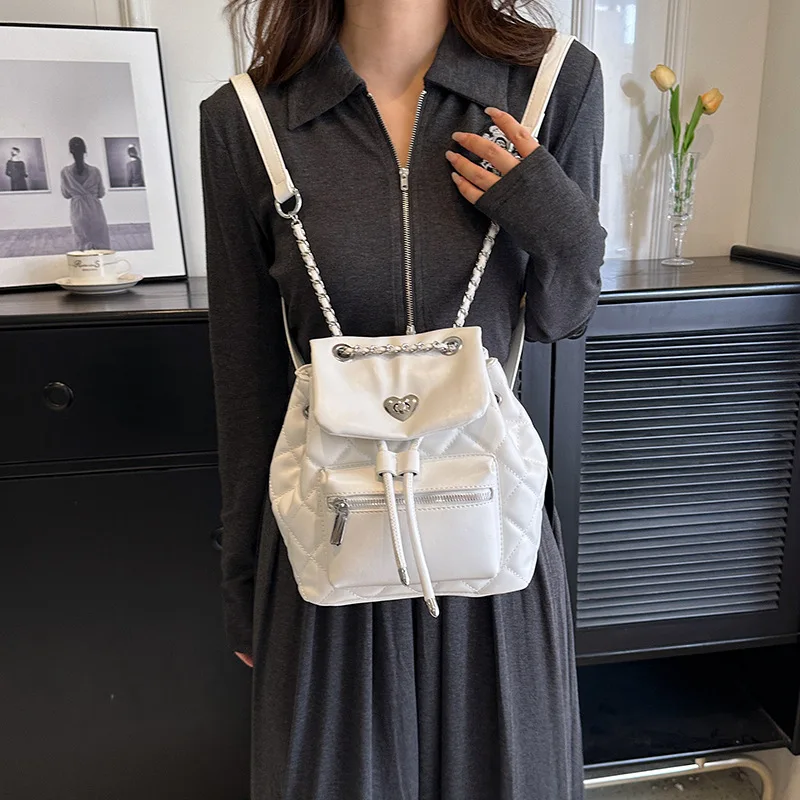 

Женский твидовый мини-рюкзак 2024, стеганая школьная сумка с ремешком-цепочкой, просторный рюкзак в стиле преппи для повседневных предметов колледжа