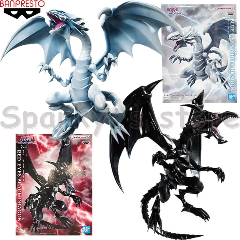 Bandai Original Yu-Gi-Oh! Duel Monsters Anime Figure Blue-Eyes White Dragon Red-Eyes Black Dragon Action Figure Kids Gifts Toys