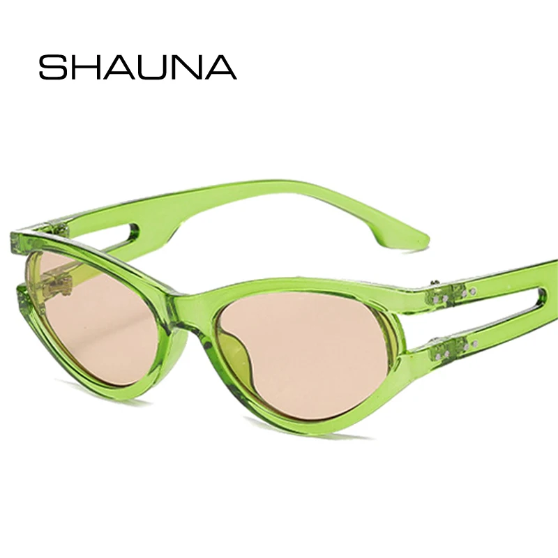 SHAUNA New Fashion Cat Eye Sunglasses Women Retro Rivets Blue Green Shades UV400 Men Sun Glasses