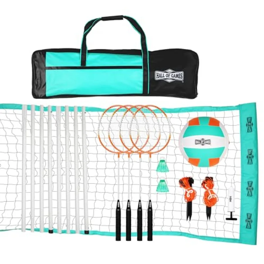 

Outdoor volleyball and badminton net set with carrying bag adjustable steel poles black-gray color durable polyester mesh quick