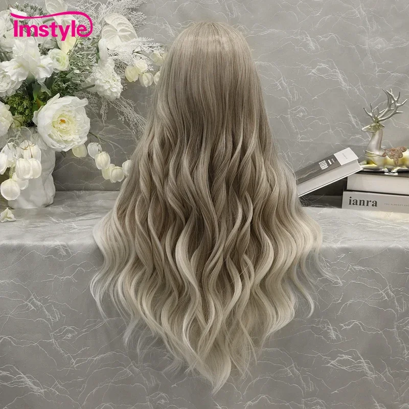 Imstyle Blonde Wig Long Wavy Synthetic Lace Front Wig T Part Lace Wig Daily Wigs For Women Heat Resistant Fiber Natural Hairline