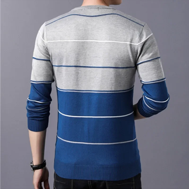 Male Striped Sweater Autumn Winter Slim Sweaters Pullovers Men's O-neck Pullover Fashion Sweater Clothing