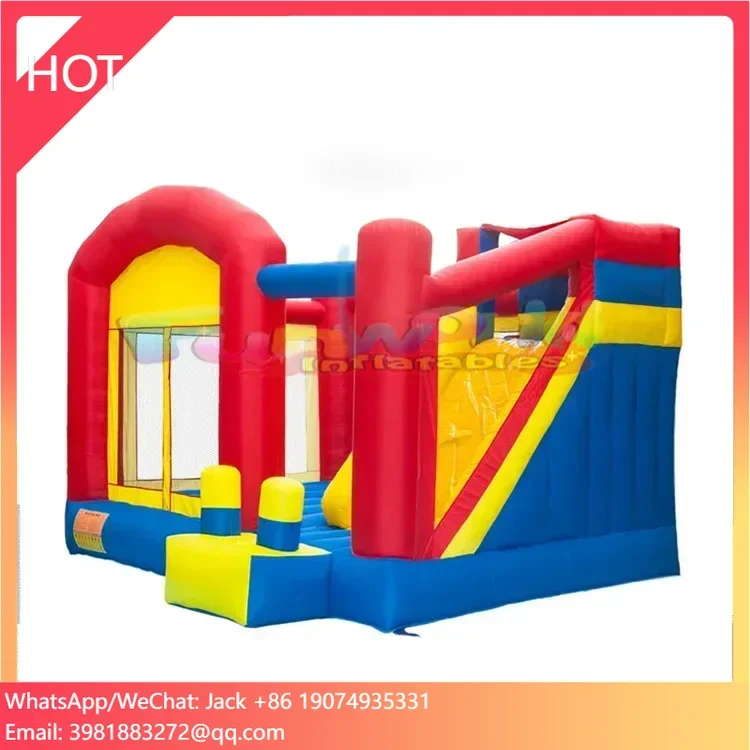 

Customizable PVC Inflatable Bouncer with Slide for Kids Mini Backyard Jumper Weddings Colorful Bouncing House Blower Accessory