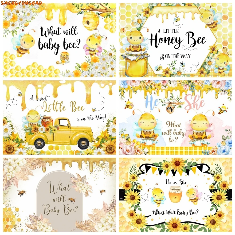 

Honey Bee Baby Shower Backdrop for Photography Yellow Sunflowers Sweet Newborn Baby Birthday Party Decor Background Photo Studio