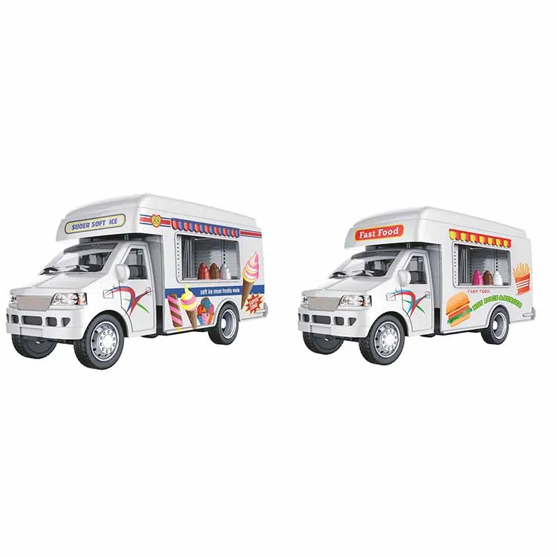 1:35 Creative Alloy Ice-cream Truck / Fast Food Car Toys Simulation American Ice-cream Truck Children Pull Back Diecast Car Toys