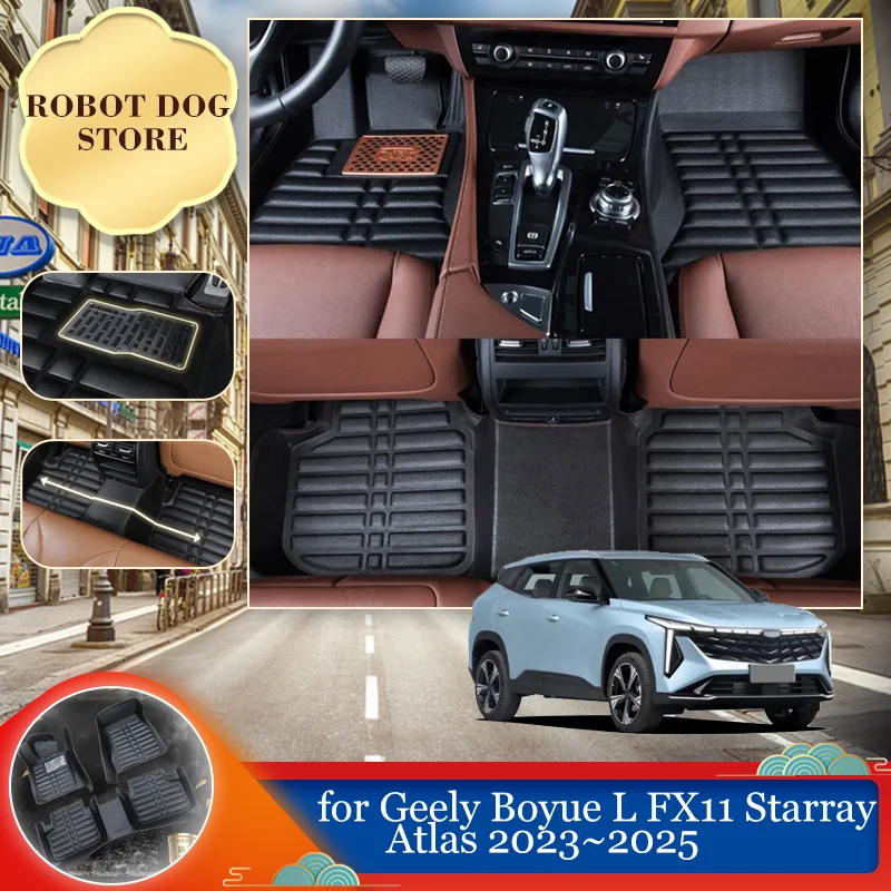 Car Leather Floor Mat for Geely Boyue L FX11 Starray Atlas 2023~2025 2024 Foot Liner Waterproof Carpet Pad Custom Accessories