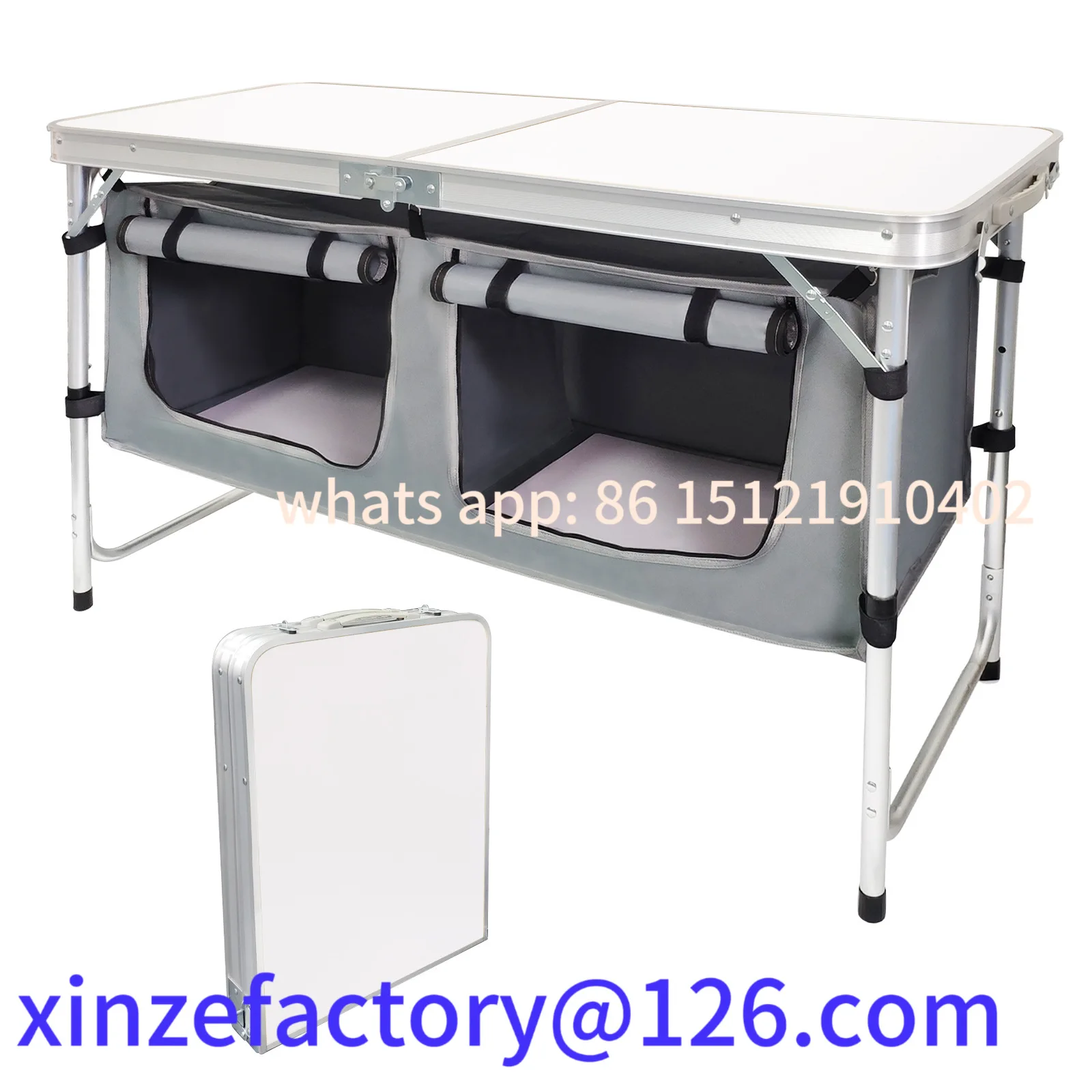 

Customizable outdoor camping aluminum alloy folding table with cloth cabinet