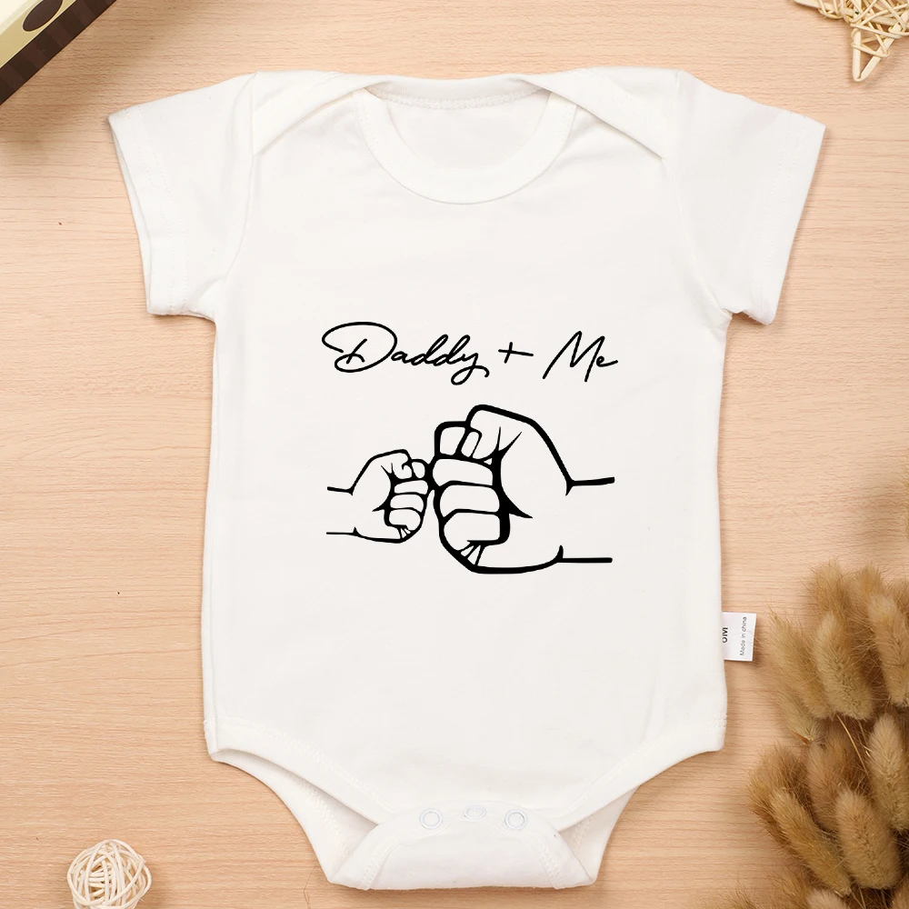 Daddy and Me Printed Newborn Jumpsuit Fashion Home Pajamas Summer White Cotton Sof Infant Creeper One Piece Boys Girls Clothing