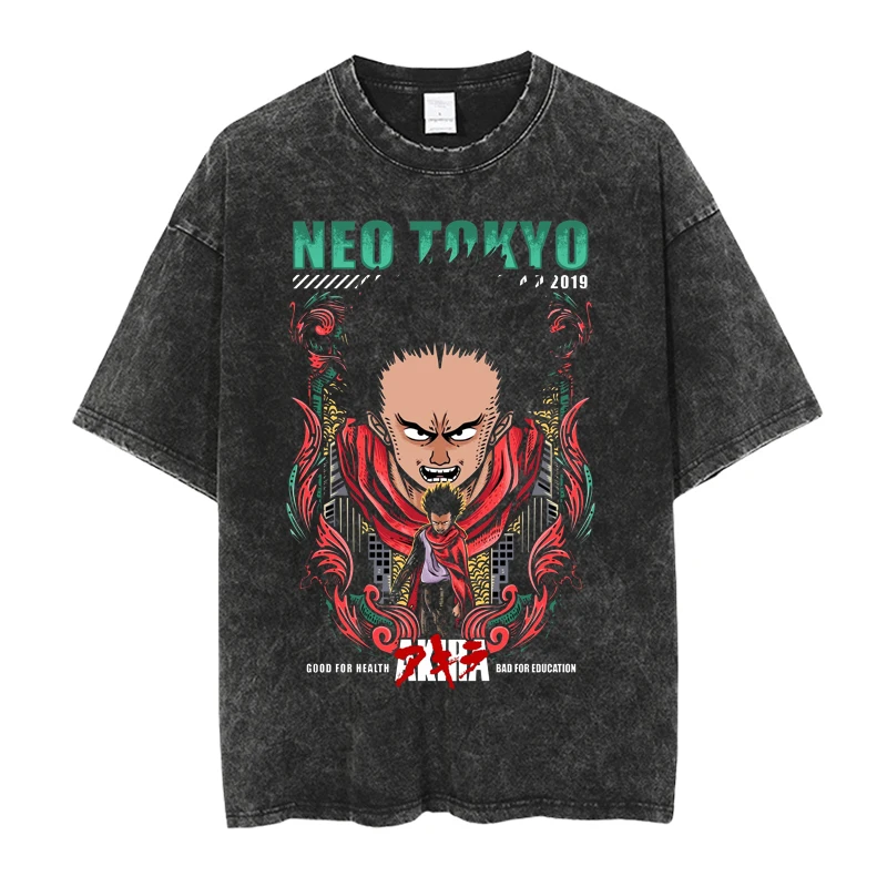 

Fashion 2025 New Hot Retro Washed T-shirt Old Japanese Anime Akira Street Casual Short-sleeved Harajuku Cotton Neutral Top Tide