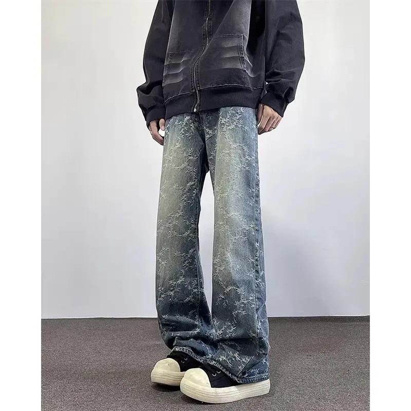 Waed Denim Jeans Men's Loose Straight Leg Jeans Youth Faion Polyester Fiber mid Waist Zipper Fly Casual Straight Blade Pants