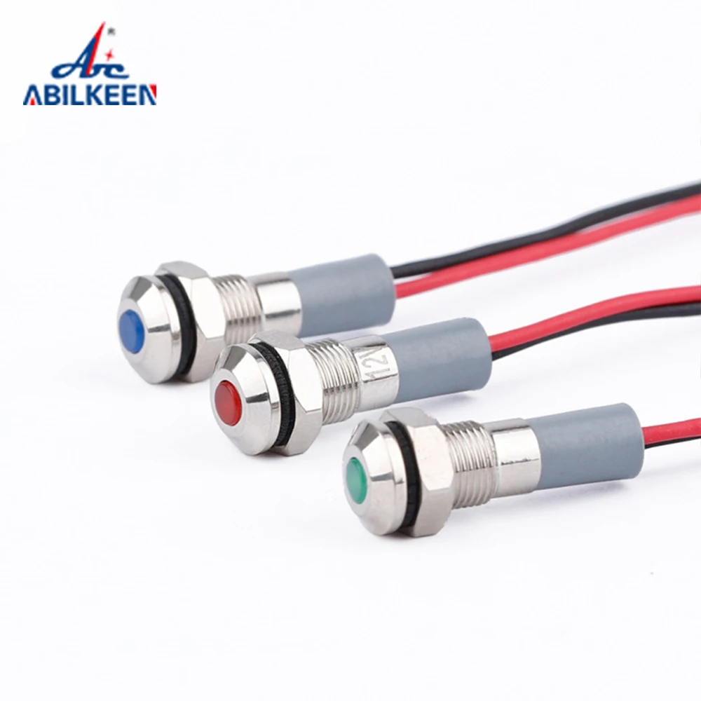 

ABILKEEN 6mm Waterproof Indicator Lamp Metal Red/Green/Blue/Yellow/White 6v\12v/24v Bulk Sale Industrial warning lamps