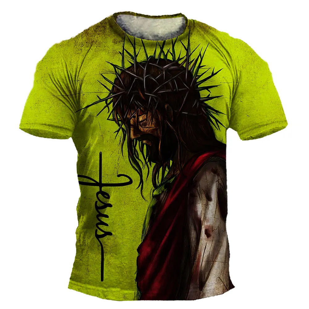 Vintage Men\'s T-shirt Jesus Christ Cross T-shirts Man Summer Streetwears Men Oversized T Shirts Hip-hop Casual Clothes Tops Tee