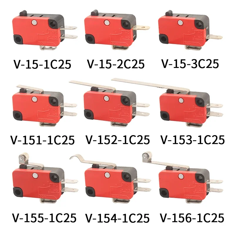 V-15 V-151 V-152 V-153 V-154 V-155 V-156-1C25 Microschakelaar 16a 250vac Spdt Tijdelijke Reislimiet Schakelaar 1no1nc Hendelrol