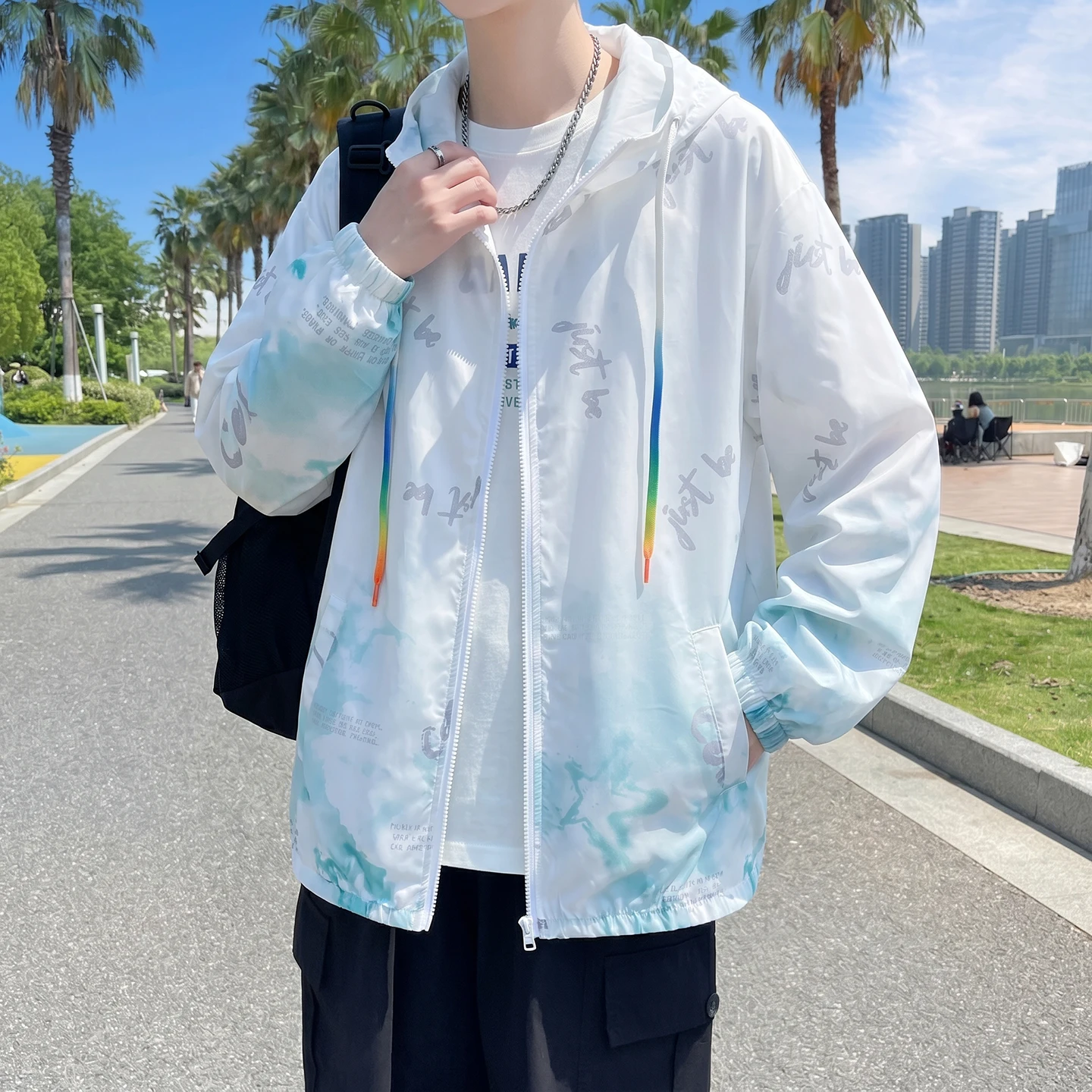 Men's Hooded Sun Protection Jacket New Summer Fashion Lightweight Gradient UV Proof Skin Casual Coat Daily Commute Streetwear