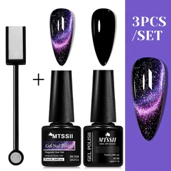 Mtssii 3PCS/Set 7ml 9D Firework Cat Magnetic Gel Nail Polish Shiny Glitter Gel Lacquer Semi Permanent Soak Off UV LED Varnish