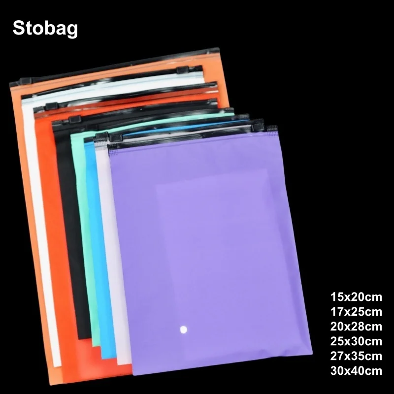 StoBag 50pcs Color Frosted Translucent Clothes Zipper Bags Packaging Matte Shirts Storage Plastic Shipping Sealed Reusable Pouch