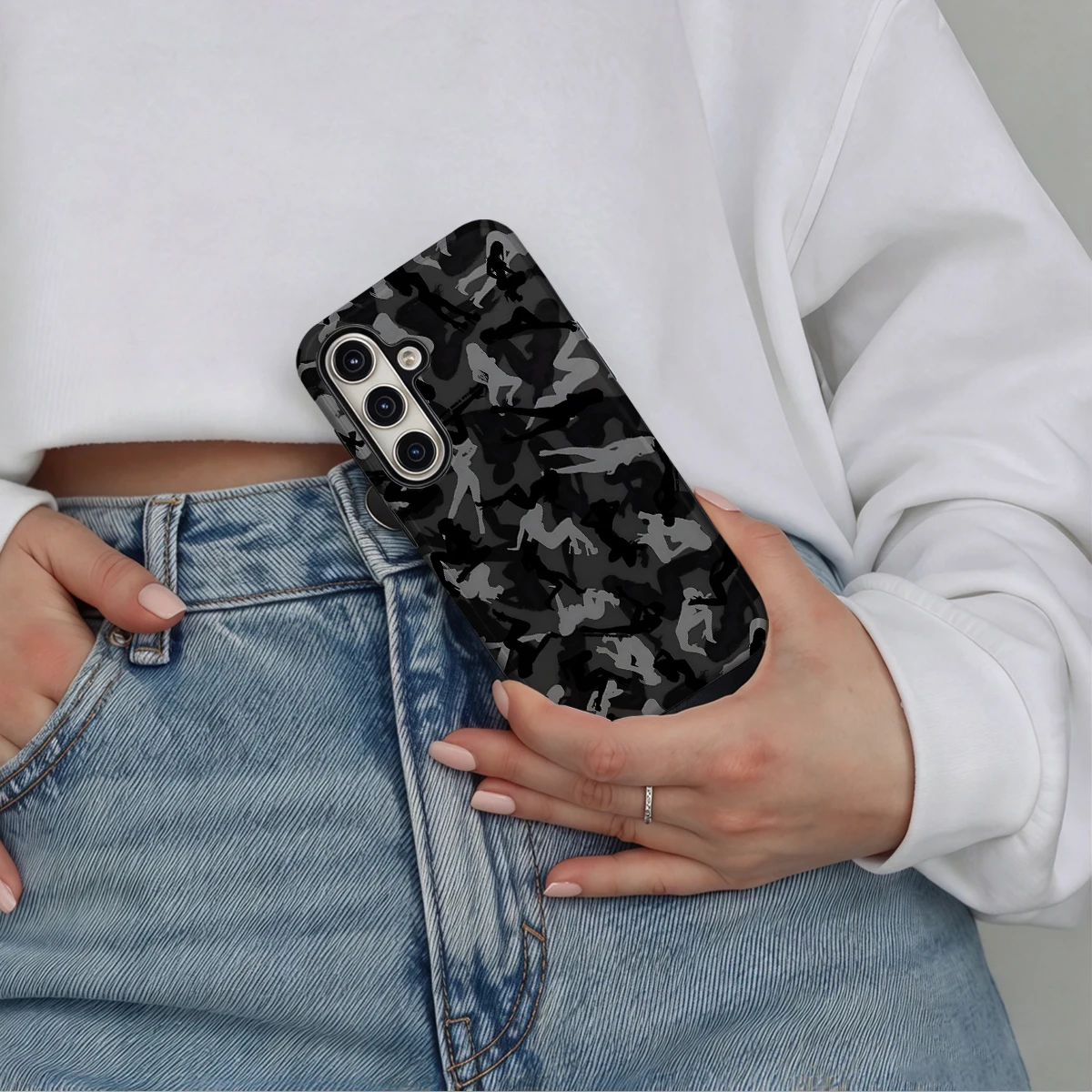 Black Grey Female Camo Phone Case For Samsung Galaxy S26 S25 Ultra S24 S23 Plus Hard Shock‑Absorption 2-in-1Protective Cover