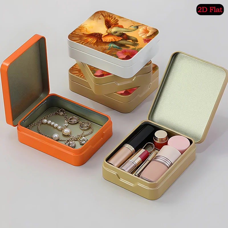 Golden Winged Elephant Theme Creative Novelty Flip Top Square Tin Box, Portable UV Printed Metal Tin Box, Holiday Gift