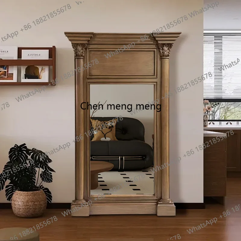 a139 American simple European full-length mirror French retro old frame carved mirror full-body floor mirror