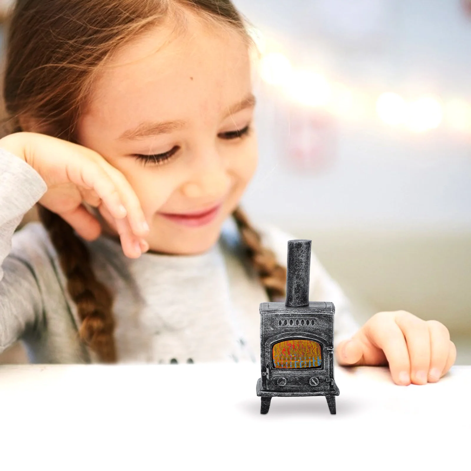 

Декор камина из смолы для мини-домика, гладкая поверхность, прочная мебель из смолы, микропейзажное украшение со светом