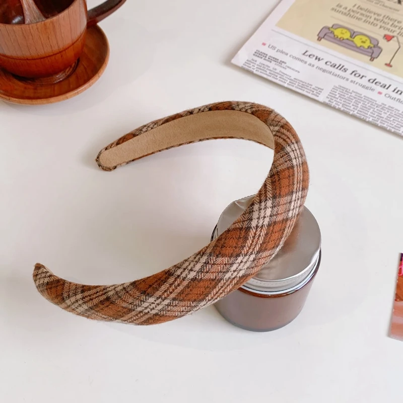 Basic Headbands Beige Khaki White Brown Plaid Fabric Hairbands for Women Winter Hair Accessories Girls Fashion Daily Headwear